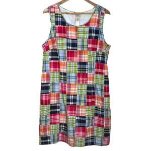 L.L. Bean Plus Size 16 Patchwork Madras Plaid Sleeveless Dress